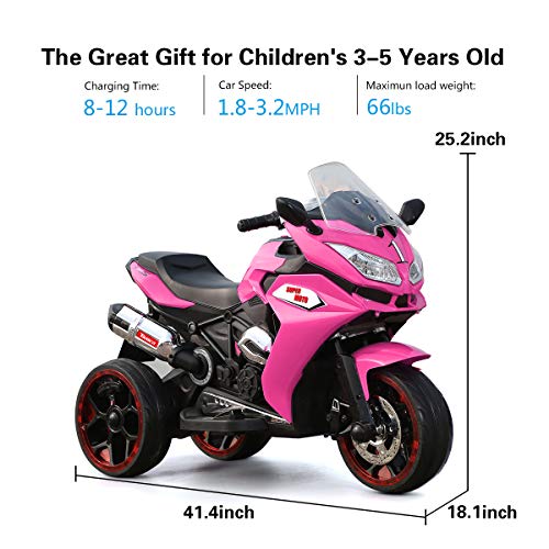 Girls Motorcycle, TAMCO Children Battery Motor Bikes Rechargeable 3 Wheels Ride on Kids Electric Motorcycle with Light Wheels