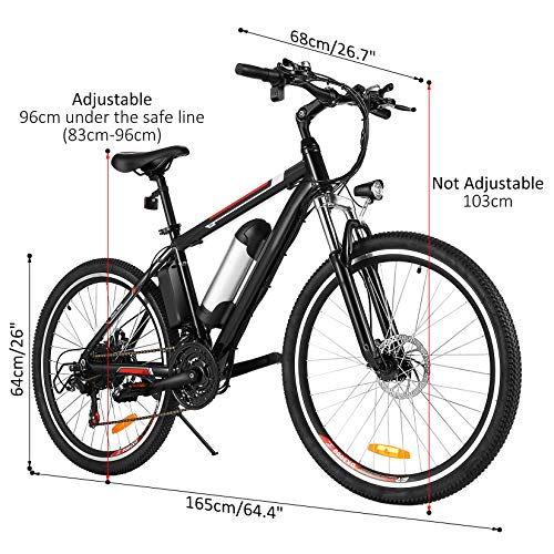 Aceshin 26'' Electric Bike, Electric Bicycle with 36V 8Ah Removable Large Capacity Lithium-Ion Battery, 250W Motor and Professional 21 Speed Gear (Black)