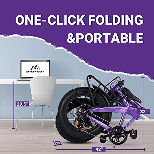 1000W Electric Bike, Maxfoot Folding Electric Bike for Adults 20" Ebike 48V 14AH Removable Lithium Battery, Electric Bicycles with Full Suspension Aluminum Frame, Electric Mountain Bike (Grape)