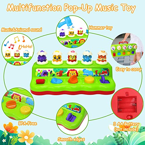 Cieyan Interactive Pop Up Animals Toy with Music and Light, Animal Sound, Hammer, Baby Toys 12-18 Months 9+ Months, Cause and Effect Toys for 1 Year Old Boy Girl Toddler Toys Age 1-2 Baby Musical Toys