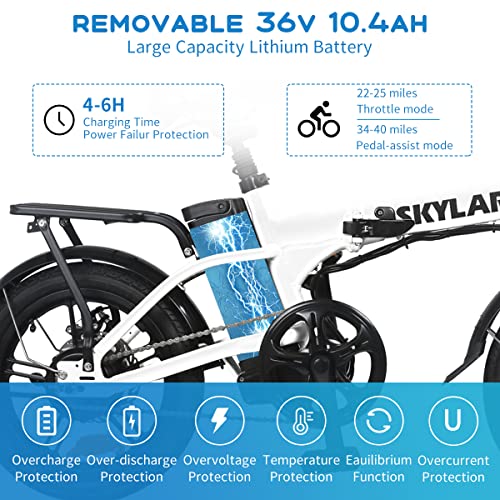 16" Folding Electric Bicycle Lightweight and 350W Brushless Motor Aluminum Folding EBike, Electric Bicycles for Adults(White)