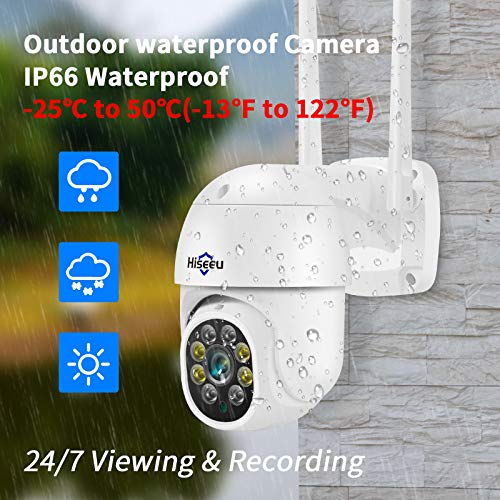 Hiseeu 2K 3MP PTZ Security Camera Outdoor,WiFi Camera, Auto Tracking&Light Alarm Floodlight & Color Night Vision,360° View,Two-Way Audio, Motion Detection,Compatible Wireless Camera System