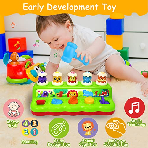 Cieyan Interactive Pop Up Animals Toy with Music and Light, Animal Sound, Hammer, Baby Toys 12-18 Months 9+ Months, Cause and Effect Toys for 1 Year Old Boy Girl Toddler Toys Age 1-2 Baby Musical Toys