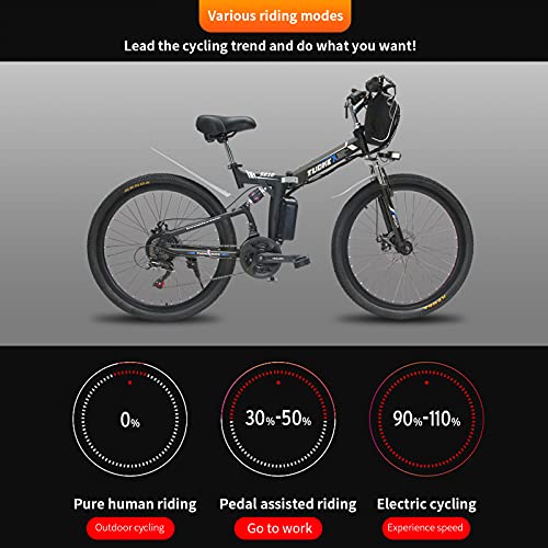 TUOKE Electric Bike for Adults, 500W/1000W Folding Electric Mountain Bike 26'' Electric Bicycle, Adults Ebike with Removable Battery, Professional 21 Speed, Full Suspension Electric Bike Foldable