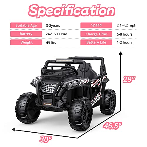 Powerwhale Ride On Car for Kids - 24V UTV Battery Powered Ride On Toys with Remote Control 4WD Kids Electric Car, 4.2Mph High Speed, Children's and Christmas Gift-Black