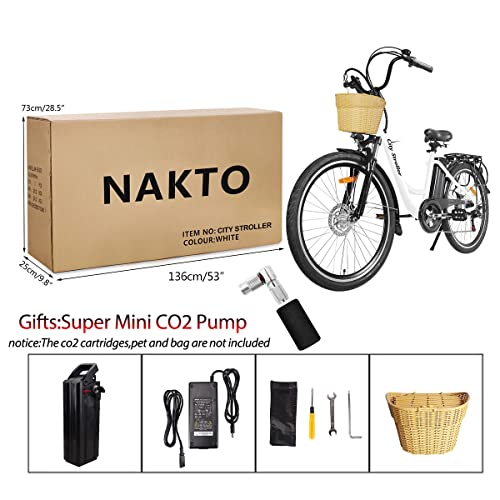 Electric Bikes for Adults,26" 350W 36V/12.5Ah Removable Battery Electric Bicycle for Women E-Bike NAKTO Electric City Bike Mens Commuting EBike with Basket,Shimano 6-Speed Gear,3 Riding Modes