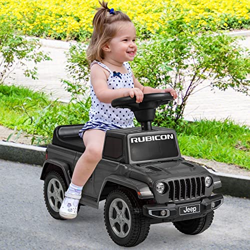 INFANS Kids Ride On Push Car, Licensed Jeep Foot-to-Floor Sliding Toddler Toy with Engine Sound, Horn, Under Seat Storage, Baby Walking Racer Gift for Boys Girls Age 1.5-3 (Gray)