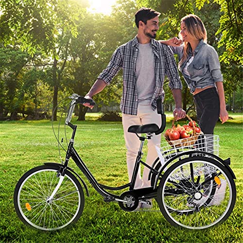 Mliyany 24 inch Adult Tricycles 7 Speed, Adult Trikes 3 Wheel Bikes, Three-Wheeled Bicycles Cruise Trike with Shopping Basket for Seniors, Women, Men. (003-BLACK)