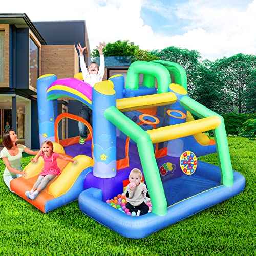 BESTPARTY Bounce House, Inflatable Bouncer with Blower Rainbow Theme, Bouncy House for Kids 5-12 Outdoor