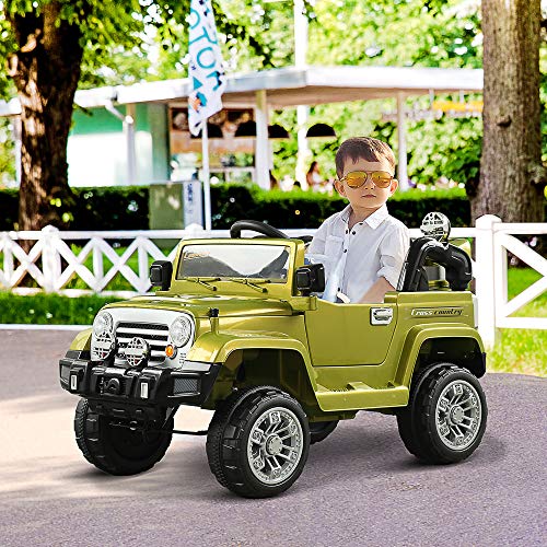 Aosom Kids Ride-on Car, Off-Road Truck with MP3 Connection, Working Horn, Steering Wheel, and Remote Control, 12V Motor, Green