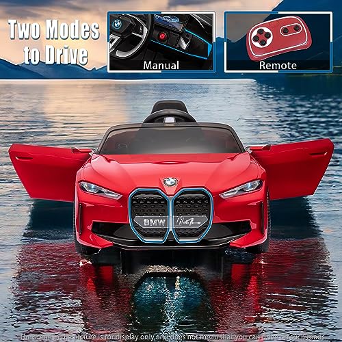 12V Kids Ride on Car Licensed I4 Kids Electric Vehicle Toy, Battery Powered Toy Electric Car w/Remote Control, MP3, Bluetooth, LED Light, Ride On Toy w/3 Speeds and Suspension System, Red