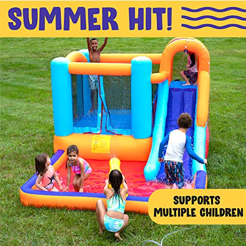 Bounce House Waterslide | Giant Inflatable Water Bounce House with Trampoline and Pool | Giant Bounce House Water Slide | Heavy Duty Easy to Set Up | Included Air Pump and Carry Bag