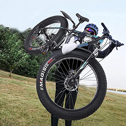Visdron Mens Fat Tire Bike, 21 Speed Tolan Disc Brake/MTB Break Lever Bicycle, 26 Inch 4.0 Anti-Slip Fat Tire Bike, High-Tensile Aluminum Frame Suspension Fork Bicycle for Man Woman (Blue)