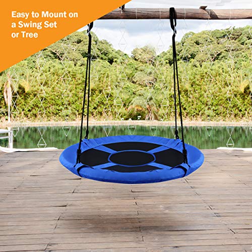 Costzon 40" Waterproof Saucer Tree Swing Set, Outdoor Round Swing - Adjustable Hanging Ropes, Safe and Sturdy Swing for Children Park Backyard (Blue)