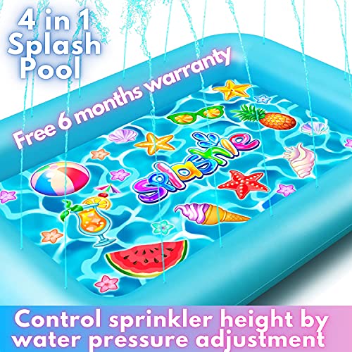 Splashie Splash Pool with Sprinkler System and Protective Sunglasses - Splash Pads for Toddlers and Kids 1-12 - Kids Summer and Water Toys - Inflatable Sprinkler Mat for Outdoor Play - 82" XXL (Pink)