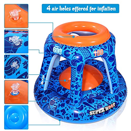 iBaseToy Pool Basketball Hoop with 2 Balls & Pump - Inflatable Basketball Hoop, Floating Swimming Pool Basketball Hoop Set, Water Basketball Game Pool Toys for Kids Teens Adults Family