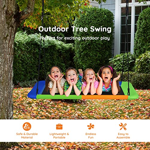 Costzon 700lb Giant 60'' Platform Saucer Tree Swing Set for Kids and Adult, Wear- Resistant Indoor/Outdoor Rectangle Swing w/ Durable Steel Frame and 2 Hanging Straps for Porch, Backyard (Multicolor)