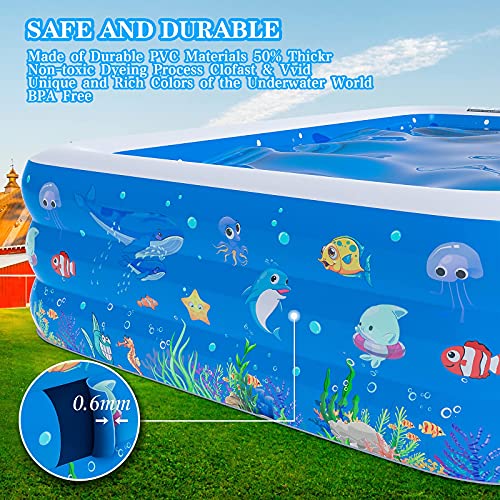 Inflatable Kiddie Swimming Pool, 120 x 72 x 22 in Swimming Pool, Swimming Pool for Kids, Adults Garden Outdoor & Indoor Swimming Pool,with Pillow and Water Outlet Pipe