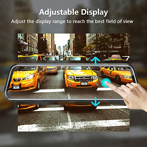 Upgraded 10'' Rear View Mirror Camera Mirror Dash Cam Front and Rear 1080P Backup Camera FHD Full Touch Screen w Loop Recording, G-Sensor, Parking Monitor 170° Wide Angle
