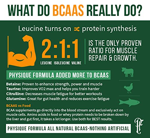 Physique Formula BCAA Powder-Artificial Sweetener Free Branched Chain Amino Acids Powder Orange Flavor. All Natural BCAAS Without Artificial Sweeteners 1.26 lb