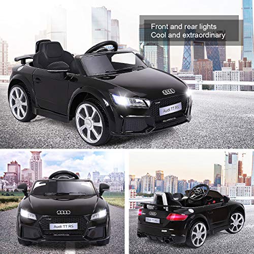 Costzon Kids Ride On Car, 12V Licensed Audi TT RS, Battery Powered Electric Ride On Vehicle w/Parental Remote Control, MP3, Lights, Horn, Opened Doors, High/Low Speeds, Black