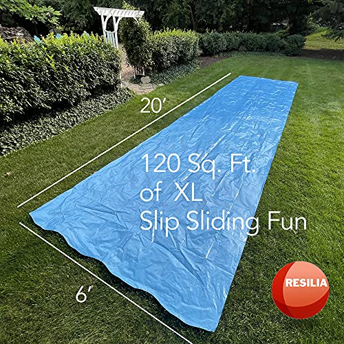 RESILIA - Super Slip Lawn Water Slide XL, 20 Feet Long x 6 Feet Wide, for Adults and Teens, Powder Blue with Hold Steady Stakes