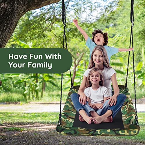 Costzon 700lb Giant 60'' Platform Saucer Tree Swing Set for Kids and Adult, Wear- Resistant Indoor/Outdoor Rectangle Swing w/ Durable Steel Frame and 2 Hanging Straps for Porch, Backyard (Camo Green)