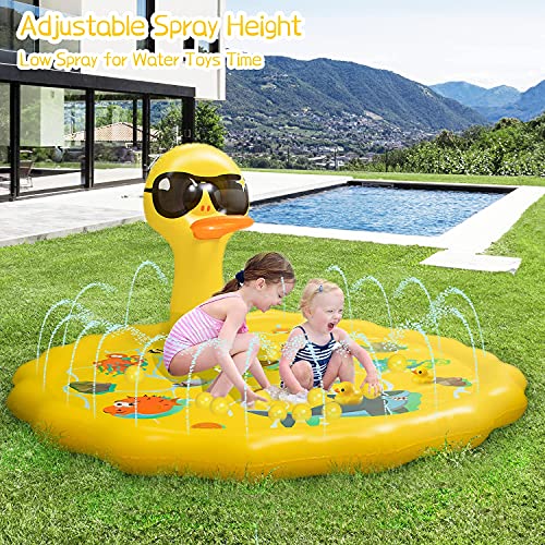 Splash Pads for Toddlers, Baby Splash Pad Sprinkler for Kids Outside Backyard, Splash Play Mat with Duck Basketball Hoop 68"