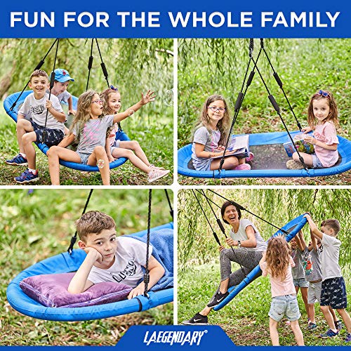 ﻿﻿LAEGENDARY Platform Tree Swing for Kids & Adults Up to 350 Lbs - Saucer Swing for Indoor/Outdoor Fun - Attaches to Outdoor Playset, Tree Branch, Porch - 60 Inch - Blue