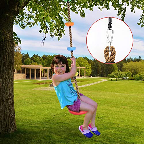 Climbing Rope Tree Swing with Platforms and Disc Swing Seat Set Outdoor Playground Accessories for Kids Including Hanging Strap & Carabiner