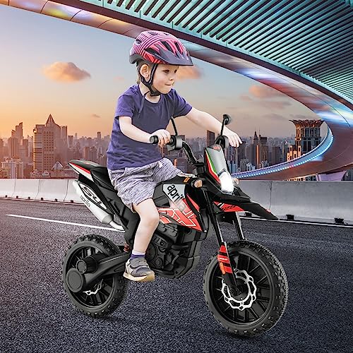 INFANS Kids Motorcycle 12V, Licensed Aprilia RX125 Electric Ride on Motorbike for Toddlers with Training Wheels, Spring Suspension, Headlight, Music, Children Ages 3-8 (Red)