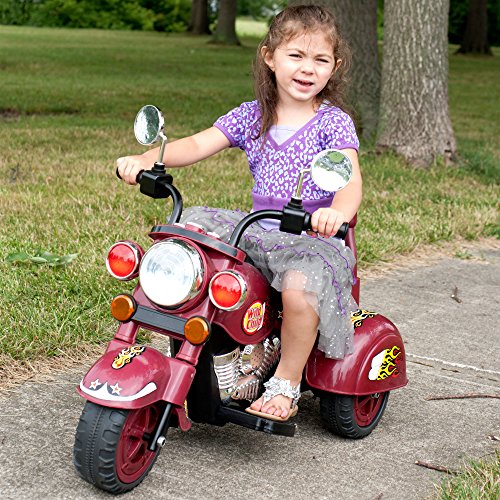Kids Motorcycle Ride On Toy – 3-Wheel Chopper with Reverse and Headlights - Battery Powered Motorbike for Kids 3 and Up by Lil’ Rider (Maroon) 34"Lx22"Wx25.5H