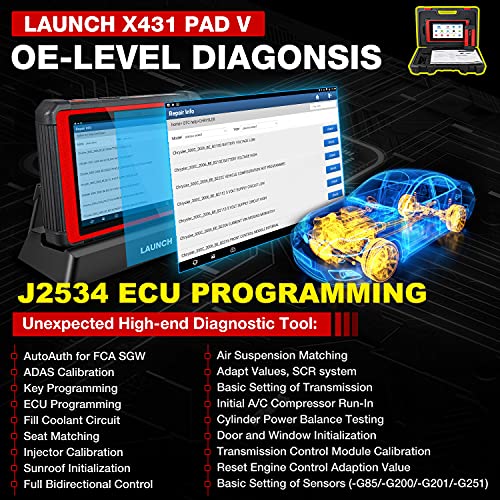 2022 Newest LAUNCH X431 PAD V, Bidirectional Diagnostic Scan Tool, All System Automotive Diagnostic Scanner, Topology Map, 50+ Reset Service, J2534 ECU Programming, ADAS Calibration, Key Program