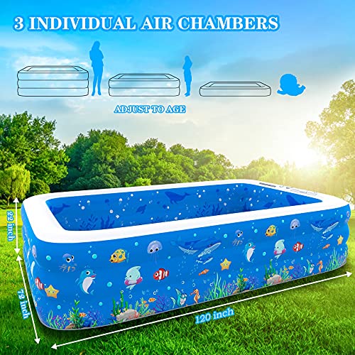 Inflatable Kiddie Swimming Pool, 120 x 72 x 22 in Swimming Pool, Swimming Pool for Kids, Adults Garden Outdoor & Indoor Swimming Pool,with Pillow and Water Outlet Pipe