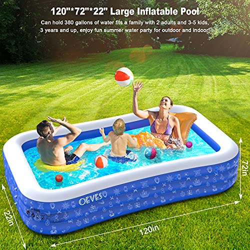 Inflatable Swimming Pool for Kids and Adults, 120" X 72" X 22" Full-Sized Family Kiddie Blow up Swim Pools with Canopy Backyard Summer Water Party Outdoor, Indoor, Garden, Lounge, Outside, Ages 3+