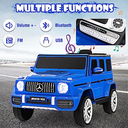 OLAKIDS 12V Kids Ride On Car, Licensed Mercedes Benz G63 Electric Vehicle with Remote Control, Double Open Doors, Music, Bluetooth, 2 Speeds, Wheels Suspension, Battery Powered Driving Toy (Navy)