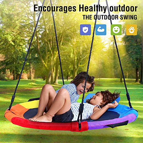 Trekassy 750lbs 40 Inch Saucer Tree Swing for Kids Adults Textilene Wear-Resistant with Pillow, Swivel, 2pcs 10ft Tree Hanging Straps