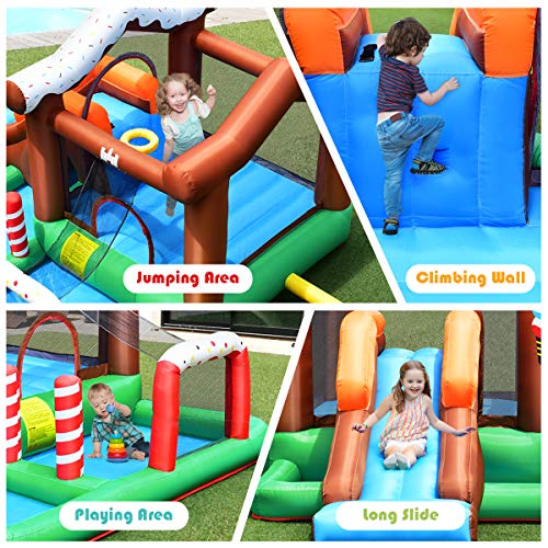 BOUNTECH Inflatable Bounce House, Snow House Bouncy House for Kids w/ Large Jump Play Area, Tunnel, Long Slide, Climbing Wall, Ball Pit, Basketball Hoop, Kids Bouncy Castle with Slide Indoor Outdoor