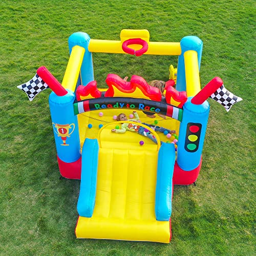 SEASONBLOW Inflatable Bounce House Castle Jumper Moonwalk Slide Inflatable Jumping Bouncy House with Blower (Racing Theme)