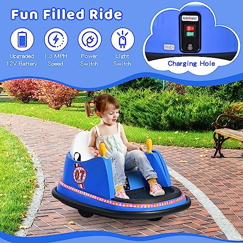 HONEY JOY 12V Toddler Bumper Car, Battery Powered Baby Ride on Bumper Car, Dual Joysticks, Flashing LED Light & 360 Degree Spin, Electric Vehicle Ride on Toys w/Remote Control, Gift for Boys Girls