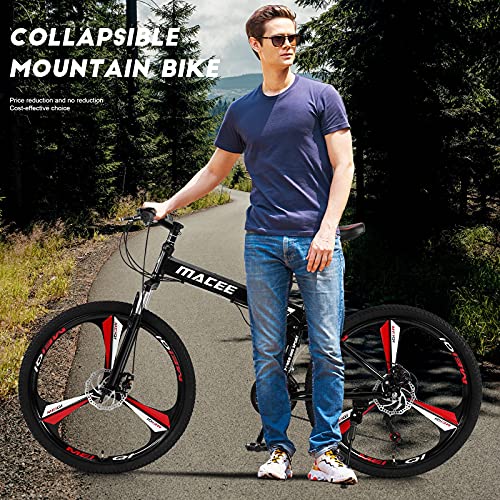 24/26 Inch Folding Mountain Bike with 21 Speed, High Carbon Steel Frame Mens Mountain Bikes with Full Suspension & Double Disc Brake, Non-Slip Adult Mountain Bike MTB Road Bicycles for Men & Women