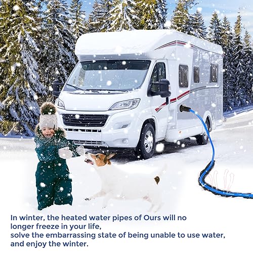 JDZKOMKE 25FT Heated Water Hose for RV,Heated Drinking Water Hose with Thermostat,Lead and BPA Free,1/2"Inner Diameter,Temperatures Down to -40°F Self-Regulating,Blue Appearance (25FT)