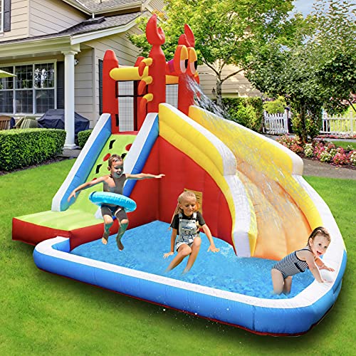 DADO DADO Inflatable Water Slides, Crab Themed Indoor Outdoor Inflatable Bounce House for Wet and Dry w/ Climbing Wall, Splash Pool, Chute| Upgraded Oxford Cloth| Free 450W Blower| Best Choice for Kid
