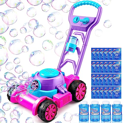 Sloosh Bubble Lawn Mower Toddler Toys - Kids Toys Bubble Machine Summer Outdoor Toys Games, Automatic Bubble Mover Push Toy for Age 1 2 3 4 Year Old Preschool Baby Boys Girls Birthday Gifts (Pink)