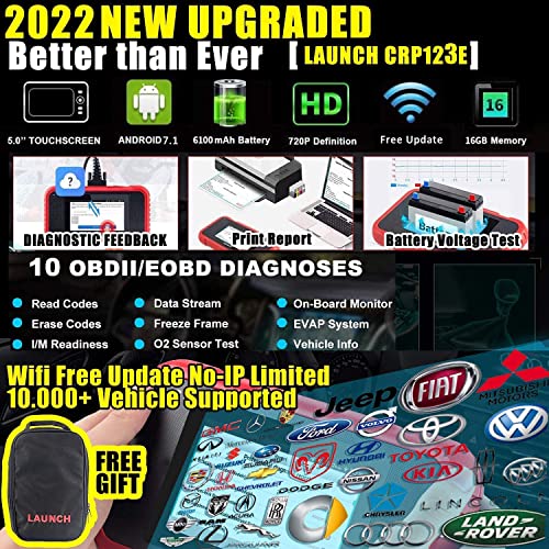 [2022 New Elite]LAUNCH OBD2 Scanner CRP123E- Engine/ABS/SRS/Transmission Diagnostic Scan Tool with Battery Test, AutoVIN,5" Touchscreen WiFi Free Update, Car Code Reader for All Cars