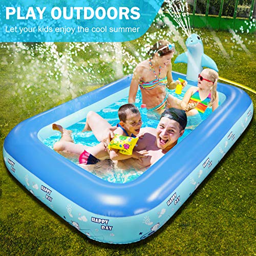 Betheaces Inflatable Pool with Dolphin Sprinkler - Swimming Kiddie Pool Toys Sprinkler for Kids Toddlers Boys Girls, Summer Pool Toys for Outdoor Indoor 78 × 55 inches