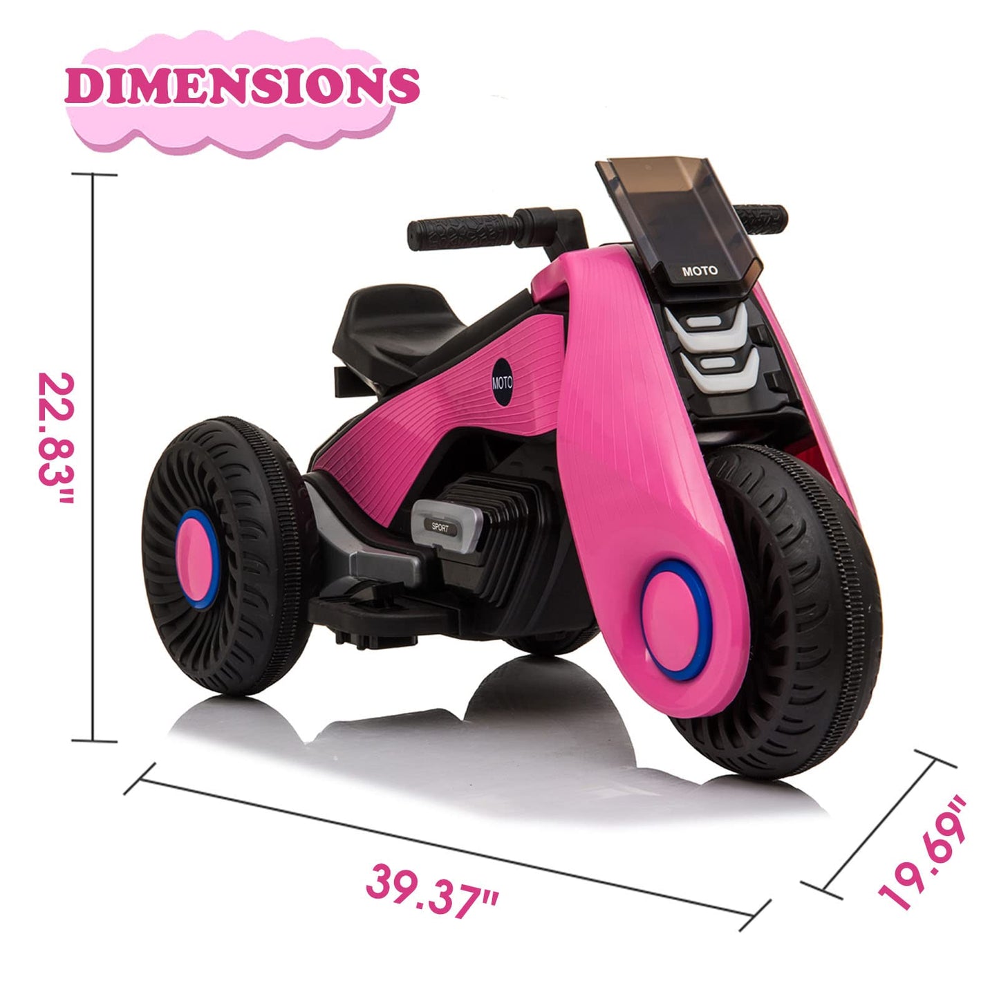 BELANITAS Kids Motorcycle Ride On, 3 Wheel Electric for Over Years Old, Double Drive Toddler with Music Player and Light, Motor Boys & Girls to on, Pink, Pink(motorcycle)