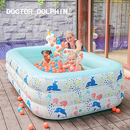 Doctor Dolphin Inflatable Swim Pool for Kids, 94.5" X 65" X 24" Blow up Pool for Kiddie, Indoor & Outdoor Backyard Ball Pit, Pool with Mini Unicorn Spray