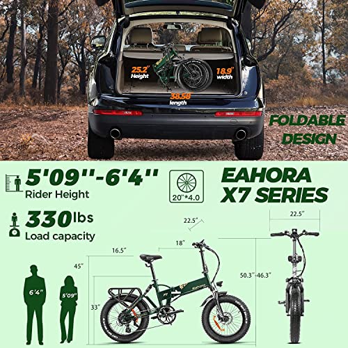 eAhora 750W X7Plus 30MPH Folding Electric Bike, Full Suspension Adult Electric Bike with 4.0 Fat Tire 48V/15Ah Removable Battery, Hydraulic Brake 8-Speed Electric Mountain Bike for Men & Woman