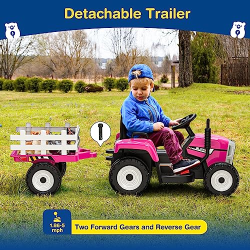 LIGIANT L6 Ride On Tractor, 12V Kids Electric Vehicles w/Remote Control, Detachable Trailer, Bluetooth/MP3/USB Multi Music Function, Soft Start, 3 Speed, Realistic Tractor Adventure for Kids Ages 3+